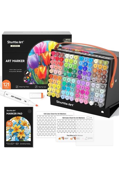 Shuttle Art مجموعة أقلام تلوين كحولية مزدوجة الطرف بـ 120 لونًا