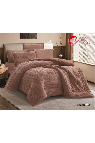 REDROSE COLOR لحاف شتوي فرو نفر ونص ناعم الملمس وجهين بحشوة ثابتة - طقم 4 قطع...