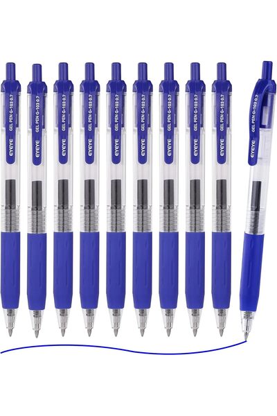 Eyeye G-103 Retractable Gel Pens, Pack of 10 Blue Pen, 0.7mm Medium Point