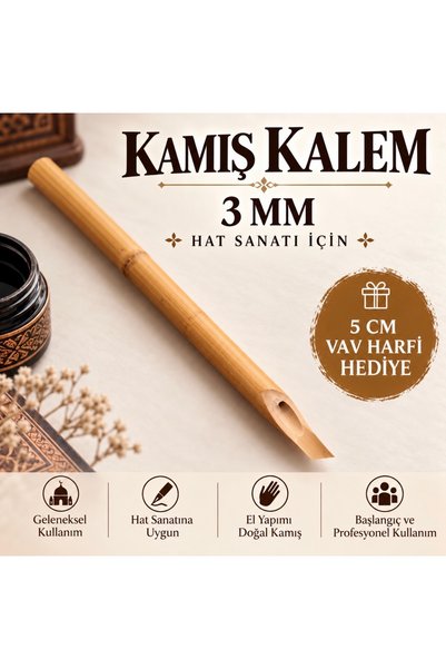 Hat santı nesih sülüs 3 mm bambu kalem yan kesik uç vav harfi hediye