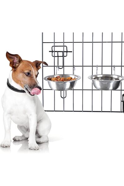PETMAKER طقم من وعاءين للكلاب من الفولاذ المقاوم للصدأ - أوعية معلقة للطعام و...