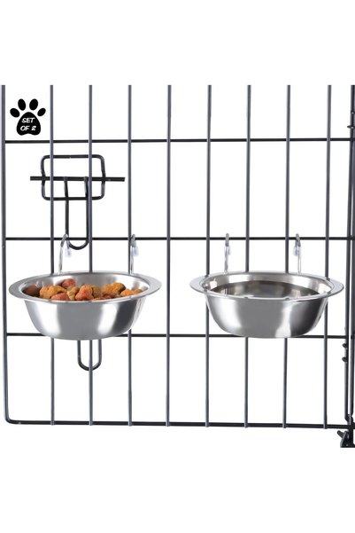 Generic 2Pcs Stainless Steel Dog Bowls with Suspension Racks for Cages, Kenne...