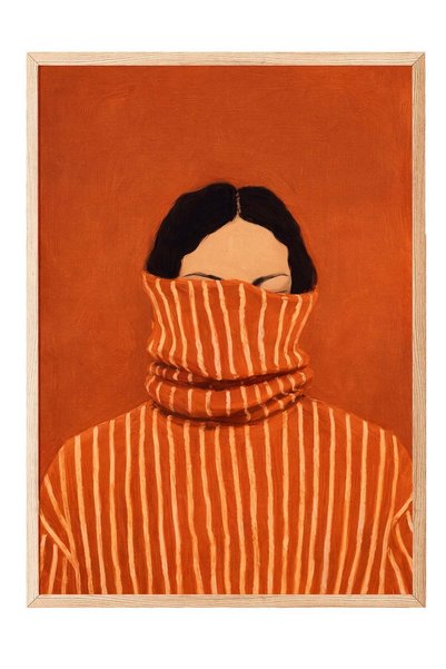 Postifull Orange Striped Woman Portrait Poster – Wooden Framed Artwork No:160542