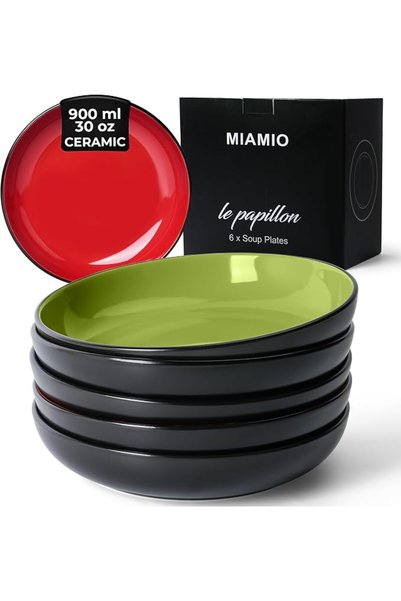 MIAMIO طقم أطباق حساء من 6 قطع، مجموعة أطباق سيراميك - لو بابيون (أخضر)