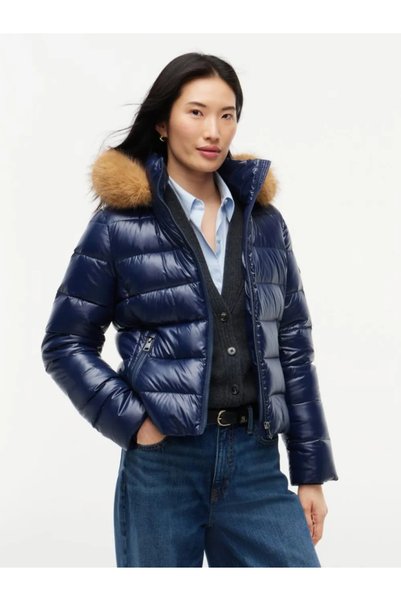 Tommy Hilfiger Women's Brand Logo Navy Blue Coat Suitable for Daily Use