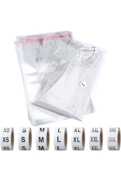 TERRIFI Resealable Poly Clear Bags for Shirts & 3500 Clothing Size Stickers L...