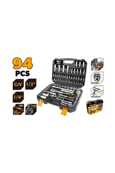 TOLSEN 94-Piece Auto Repair Kit 1/4 Inch and 1/2 Inch Drive Socket Set CR-V C...
