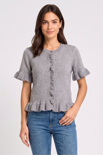 Brave Soul Women Crew Neck Short Sleeve Knitted Sweater, Grey