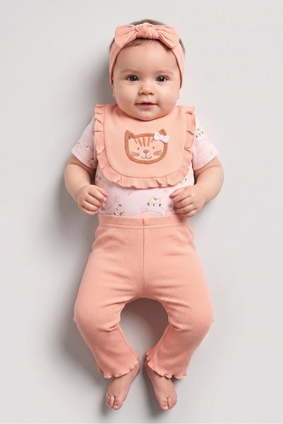 RENE ROFE Toddlers Girl 4 Pcs Graphic Print Bodysuit, Bottom With Headband An...