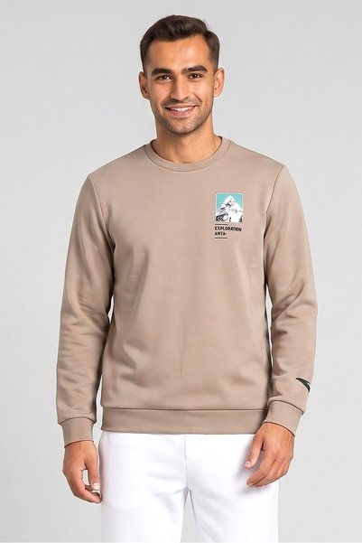 Anta Men Regular Fit Short Sleeve Training Sweatshirt, Light Taupe