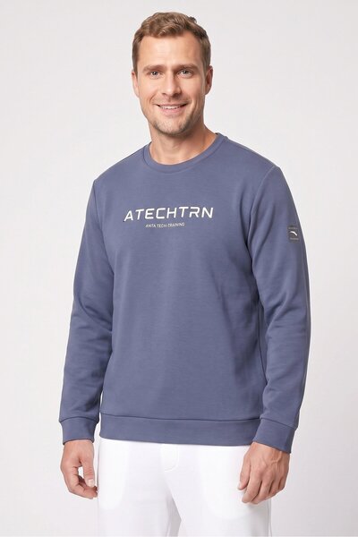 Anta Men Slim Fit Long Sleeve Training Sweatshirt, Slate Blue