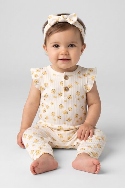Willow + Whimsy Toddlers Girl 2 Pcs Allover Print Bodysuit With Headband Set,...