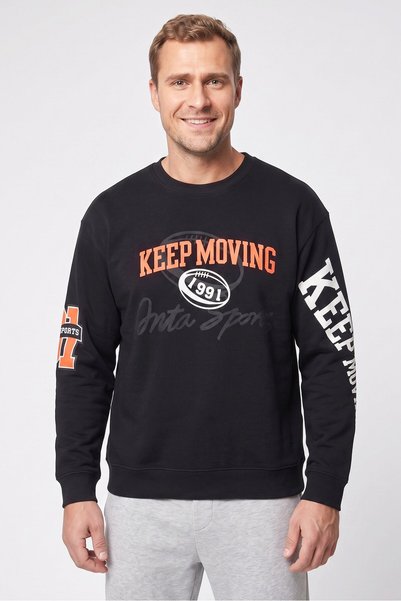 Anta Men Relax Fit Long Sleeve Outdoor Sweatshirt, Black