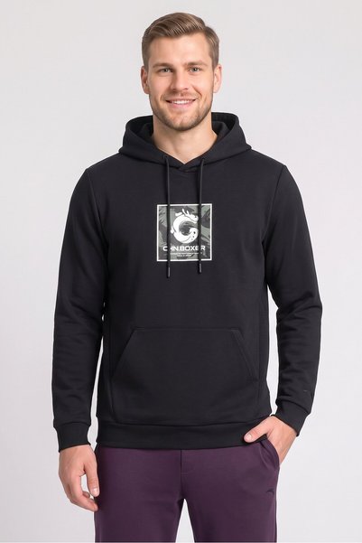 Anta Men Sportswear Fit Graphic Print Outdoor Hoodie, Black