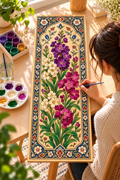 TOTTERİQ Kendin yap Şebboy Çiçeği Ahşap Tablo Boyama Seti 40x65 cm 12 Renk Bo...