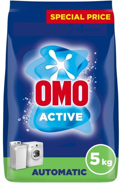 OMOTOOL مسحوق منظف الغسيل أوتوماتيكي من OMO، أكتيف، 5 كجم، يزيل حتى 100% من ا...