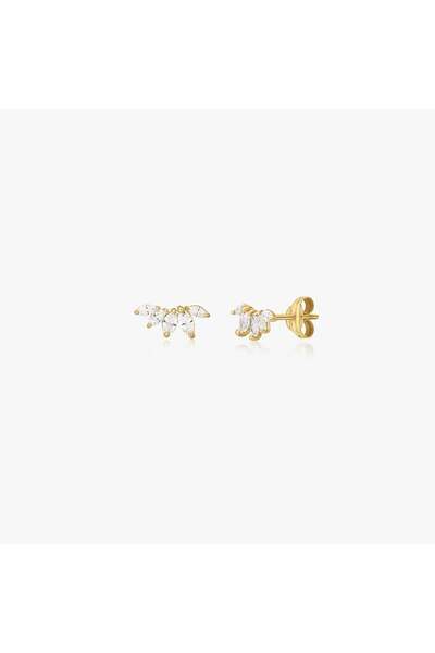 Indira Jewelry Cercei din aur Leaves Climber - Zirconiu