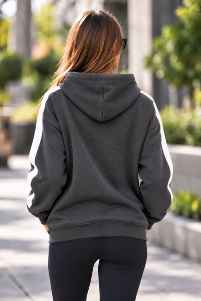 DAXİS Sportwear Company KADIN ŞERİT DETAYLI KAPÜŞONLU SWEATSHIRT