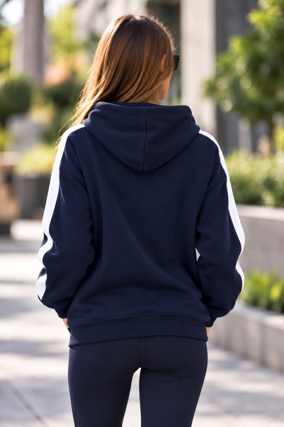DAXİS Sportwear Company KADIN ŞERİT DETAYLI KAPÜŞONLU SWEATSHIRT