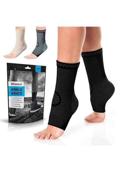 POWERLIX Ankle Brace Compression Support Sleeve (Pair) for Injury Recovery, J...