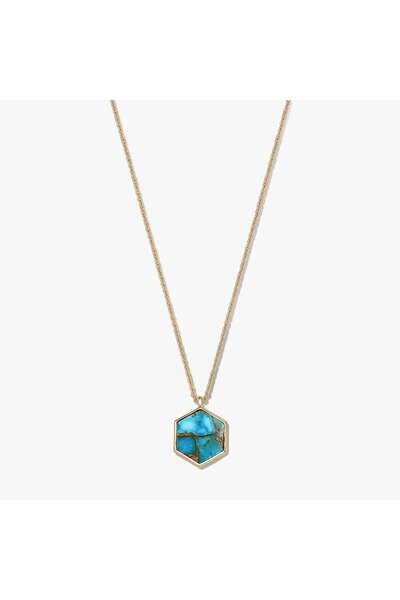 Indira Jewelry Golden Charlotte Silver Necklace - Turquoise Blue Copper