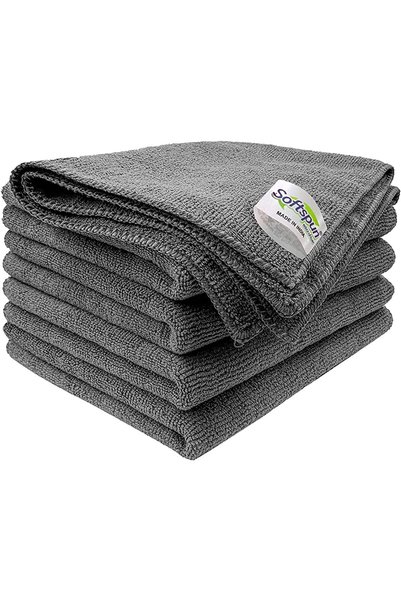 SOFTSPUN مناشف تنظيف من الألياف الدقيقة، 5 قطع 30×30 سم 340 جرام/متر مربع رما...