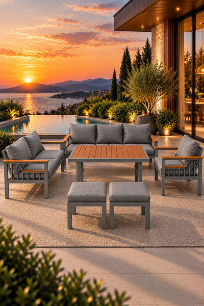 ANGREAT Milas Serisi Balkon Takımı, 3-2-1 Gri Bahçe Takımı, (3'lü Koltuk 70x1...