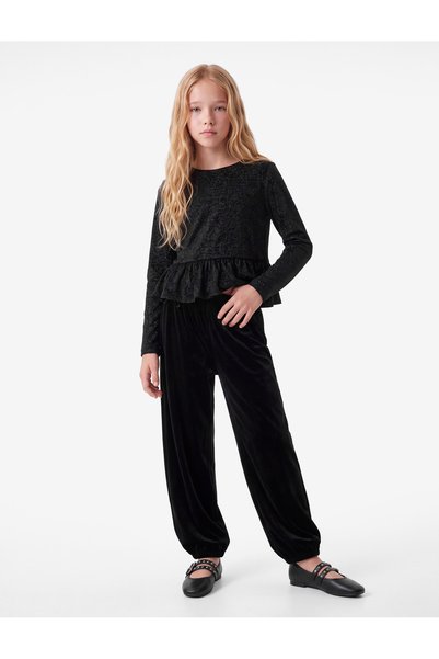 Koton Balon Form Velvet Trousers with Elastic Waist and Bow