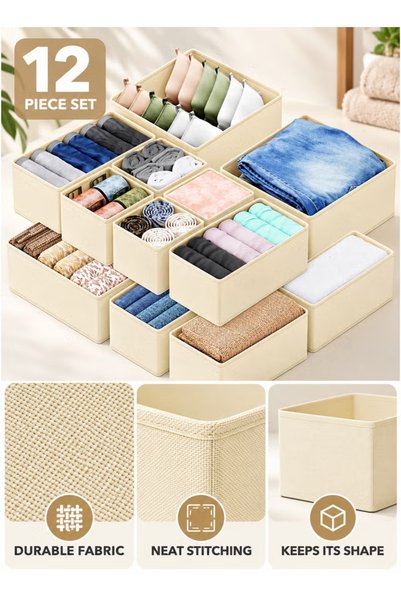 Generic 12-Piece Foldable Drawer Organizers, Fabric Closet Storage Bins for C...