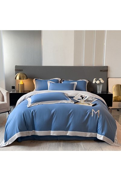 Generic New soft cotton embroidery four-piece set of luxury pure color beddin...