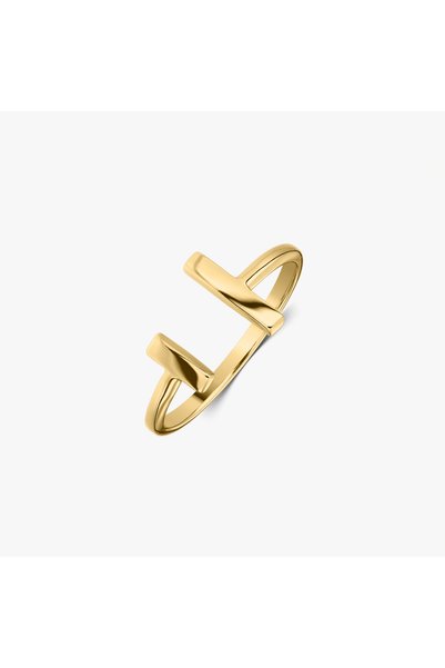 Indira Jewelry Golden Parallel Bar Silver Ring