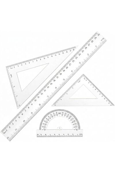 TERRIFI Geometry Set, 4-Piece Math Ruler Set with 30 cm Straight Ruler, Trian...