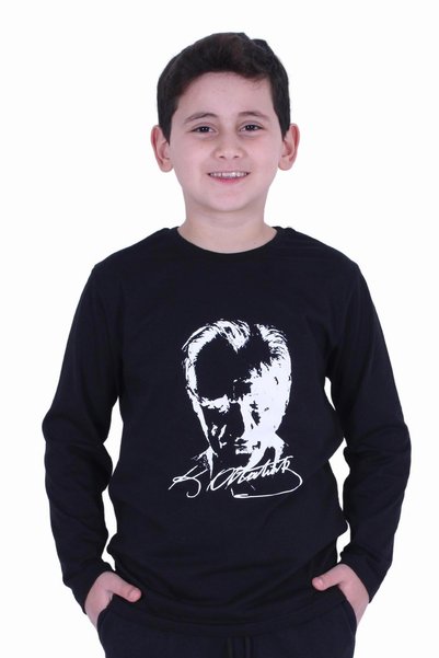 Markahit Tricou unisex pentru copii cu mâneci lungi, cu imprimeu Atatürk și s...
