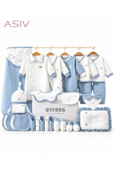 ASIV Newborn Baby Gift Set 28-Piece, 100% Cotton Clothes & Essentials, Unisex...