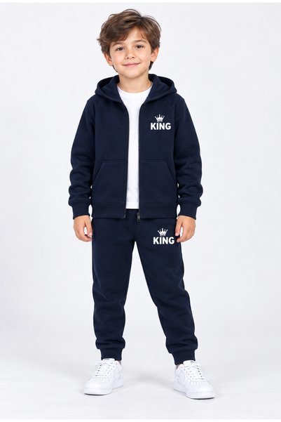 han elegant King Printed Navy Blue Boys' Zippered Tracksuit Set Age 9