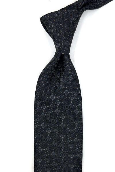 Kravatkolik Black Small Patterned Classic Tie with Handkerchief Kk14132