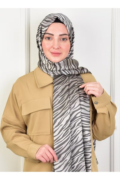 BURDEN IPEK شال حجاب فاخر من الجاكار بنقشة الزيبرا باللون الفضي - 75 × 190 سم...