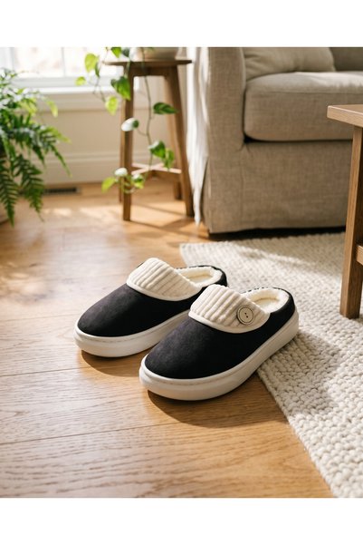 okacih Women's Winter Plush Slippers with Button Detail and Thick Sole Home S...