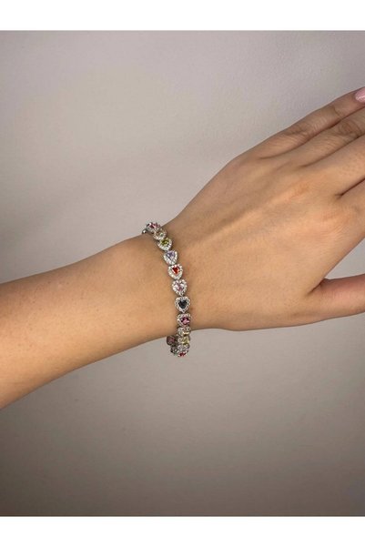 GAMBU Silver Color Zircon Women's Bracelet with Multi-Colored Design