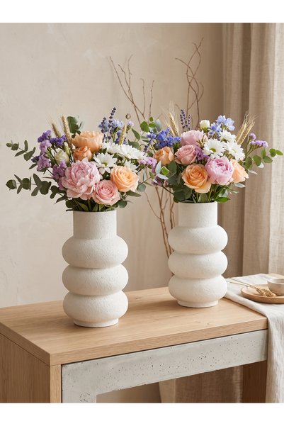 BEBÜTO 2'li Modern Dokulu Seramik Gorunumlu Vazo Seti 19cm | Minimal Ev Dekor...