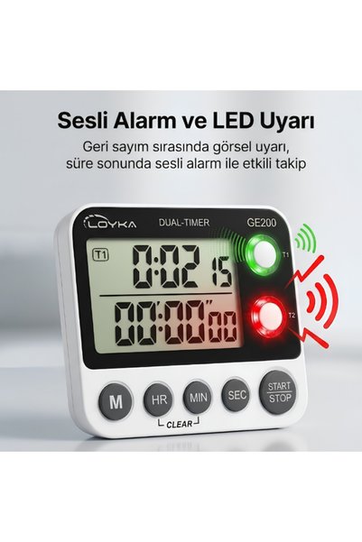 LYK Çift Ekranlı Dijital Zamanlayıcı ve Kronometre 99 saat 99 dakika 59 saniyeye kadar ileri ve geri