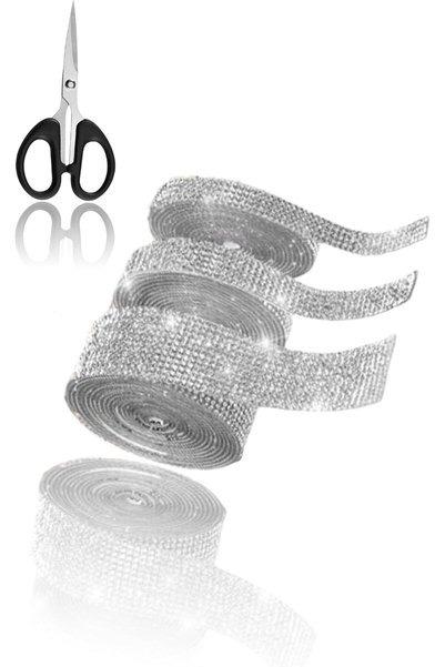 Generic 3 Rolls Bling Rhinestone Tapes, Adhesive Rhinestone Ribbon Rolls, Cry...