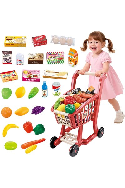 Generic Shopping Cart for Kids, 42 Pcs Toy Shopping Cart with Play Food Fruit...
