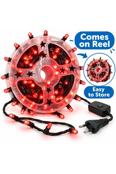 OEM Ghirlandă luminoasă LED de Crăciun pe rolă, 30 m, 180 LED-uri, 8 moduri de iluminare, IP44, roșu