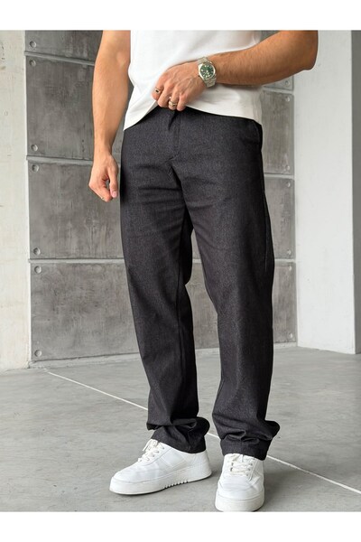 FO4RBS Denim Gabardine Fabric Baggy Trousers W Dark Anthracite
