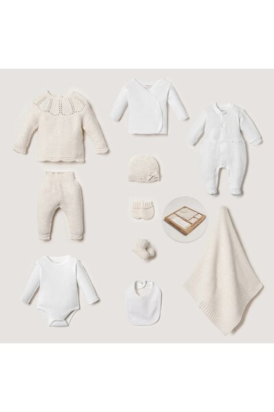 Nipperland 10-Piece Woolen Baby Girl Knitwear Set Cream
