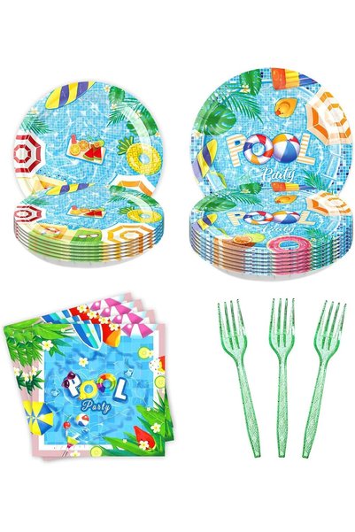 Generic Pool Party Supplies, Pool Plates and Napkins Set, Disposable Pool Par...