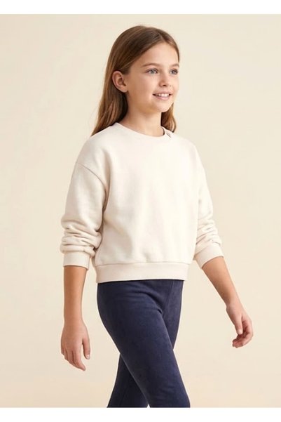 Ozmoz By Mukadder Özden Organik Bej Kışlık Kısa Kesim Kız Çocuk Sweatshirt