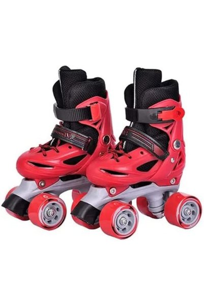 Generic Unisex Kids Four Wheel Roller Skate Shoes Red/Black XS (27-30) cm