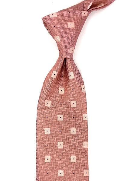 Kravatkolik Mercan Square Pattern Classic Tie with Handkerchief Kk14066